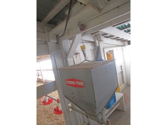 25' Chore Time Poultry Feeder With 220V Motor, Hopper, Flight & 10 Feeders