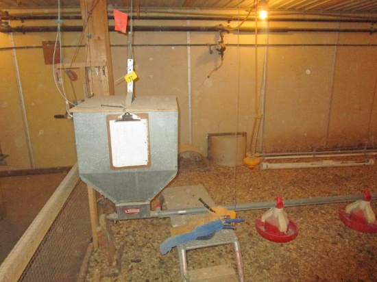 60' Chore Time Poultry Feeder With 220V Motor, Hopper, Flight & 24 Feeders