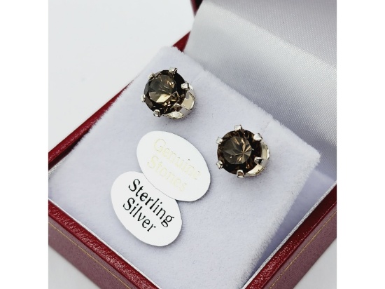 Sterling Silver Natural Smoky Quartz (4ct) Earring