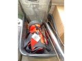 Basket of Assorted Tools and Snowmobile Visor