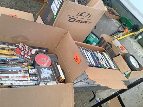2 Boxes of Assorted DVDs, CDs & VHS