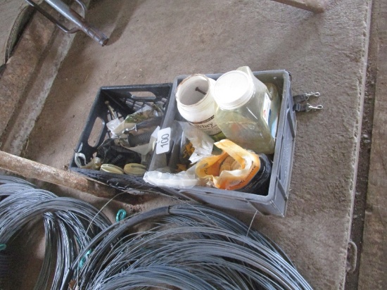 2 Milk Crates of Electric Fence Supplies