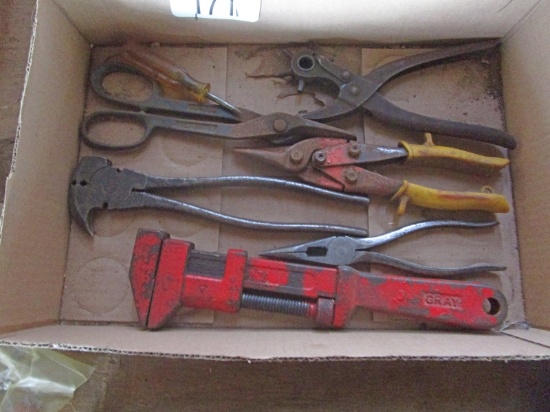 Box of Tools Including Pliers & Snips
