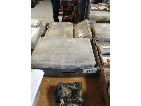 Box of Parts Bins & New Parts Including O Rings , Etc.