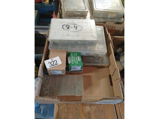 Box of Parts Bins & New Parts Including O Rings, Hose Clamps, Etc.