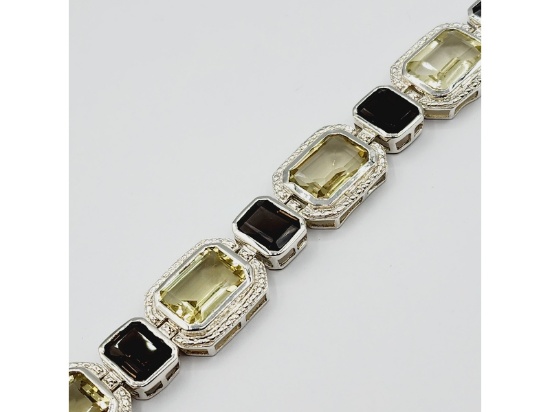 Sterling Silver Natural Lemon Quartz (29ct) With Natural Smoky Quartz (15ct) Bracelet, W/A $1575.00.
