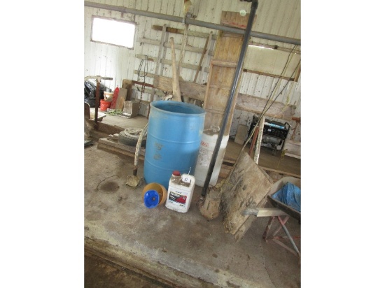 Old Toboggan, Blue Barrel, Hydraulic Trans Fluid 1/4 Full, Sump Pump - Working