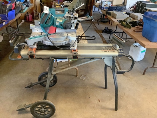 Makita Dual Bevel Compact Mitre Saw on Ridgid Saw Stand