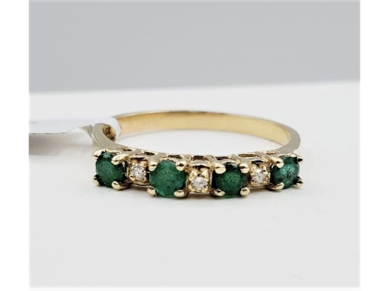 10KT Yellow And White Gold Natural Emerald With Diamond Ring