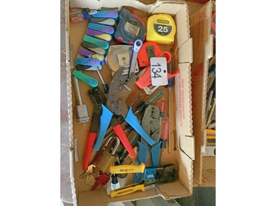 Box of Wire Strippers, Tape Measures, Etc.