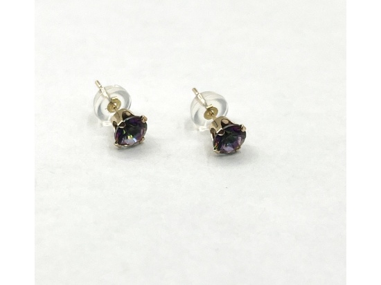 10KT Yellow Gold Natural Mystic Quartz Round Shape Earring