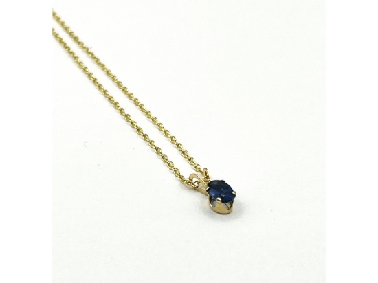 14KT Yellow Gold Natural Blue Sapphire Pendant With Gold Plated Sterling Silver Chain