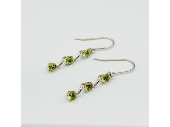 10KT White Gold Natural Peridot Dangling Hoop Earring