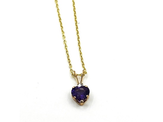 10KT Yellow Gold Natural Amethysts Heart Shape Pendant With Diamond  & Gold Plated Sterling Silver C
