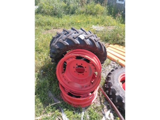 3 New Kubota 8 Bolt Adjustable 24" Rims, 1 New 9.5-24 Tire Mounted & 2 Used