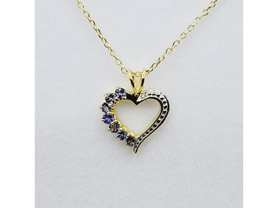 Gold Plated Sterling Silver Natural Iolite Heart Shape Pendant