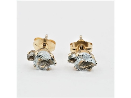 10KT Yellow Gold Natural Aquamarine Heart Shape Earring