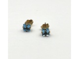 10 Kt Yellow Gold Natural Blue Topaz Earring
