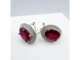 Sterling Silver Natural Enhanced Ruby With CZ Earring