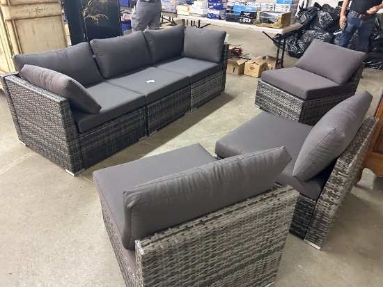 Brand New 6pc Charcoal Gray Resin Outdoor Patio Furniture Set