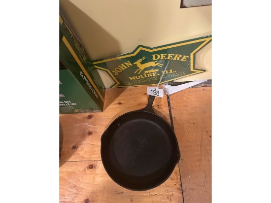 Cast Iron Frying Pan & John Deere Tin Sign
