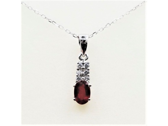 Sterling Silver Natural Enhanced Ruby (0.40ct) and CZ (0.15ct)Pendant With Sterling Silver Chain
