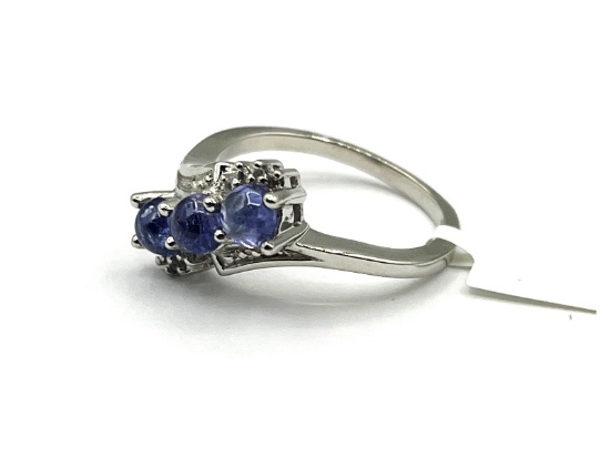 Sterling Silver Natural Tanzanite (1.2ct) With CZ (0.08ct) Ring