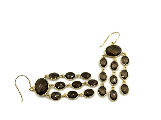 Gold Plated Sterling Silver Natural Smokey Quartz (23.02ct) Earring