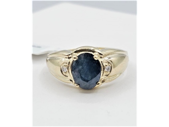 10KT Yellow Gold Natural Blue Sapphire (1.4ct) With Diamond (0.02ct) Ring