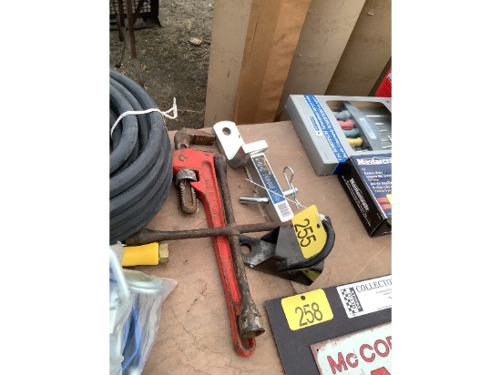 Trailer Hitch, Pipe Wrench, Etc.
