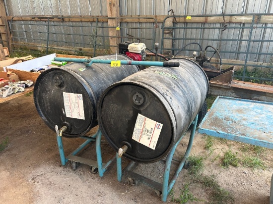 2 Barrels with Small Amount of Oil Plus Oil Stand