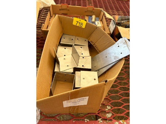 Tray of Electric Fittings, Tools, Plus Box of Stainless Steel Post Brackets
