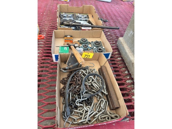 3 Trays of Tools, Bearings, Chain & Hook