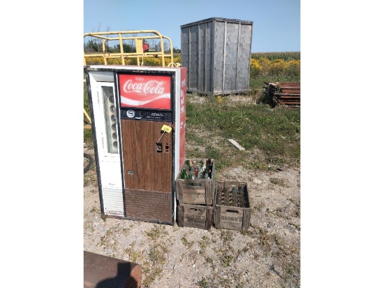 Vintage Coke Machine & Brown's Pop Boxes & Bottles