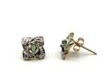 10KT Yellow Gold Natural Emerald (0.04ct) and Diamond (0.01ct) Earrings