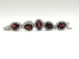Sterling Silver Natural Garnet (4ct) and CZ (0.50ct) Bracelet