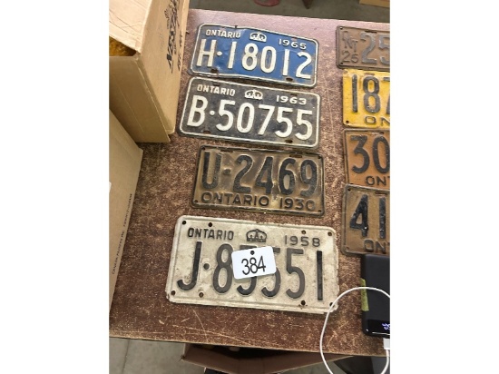 4 Ontario License Plates 1930, 1958, 1963, 1965