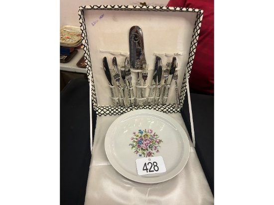 Cake Plate & Silverware Marked 800