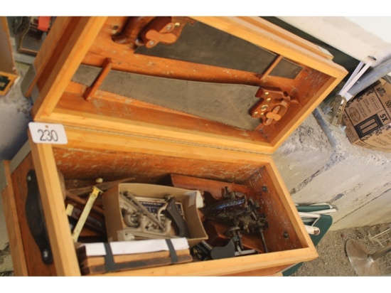 Carpenter's Toolbox & Contents Including Wooden Planes, Chisels, Etc.