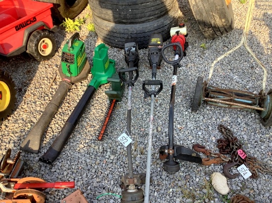 3 Gas Trimmers, Hedge Trimmer, Reel Mower & 2 Leaf Blowers