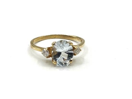 14KT Yellow Gold Natural Aquamarine with Diamond Ring