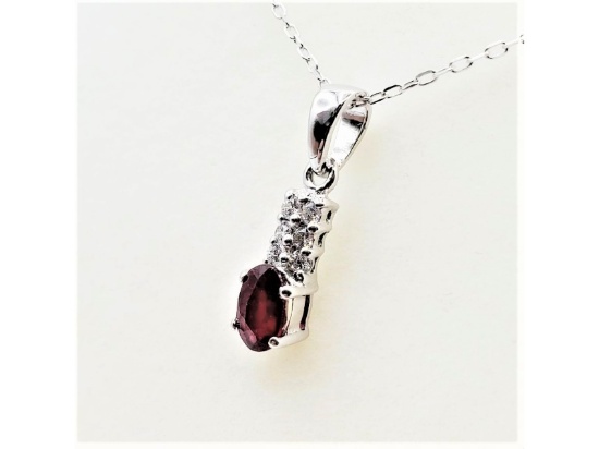 Sterling Silver Natural Enhance Ruby Pendant with Sterling Silver Chain