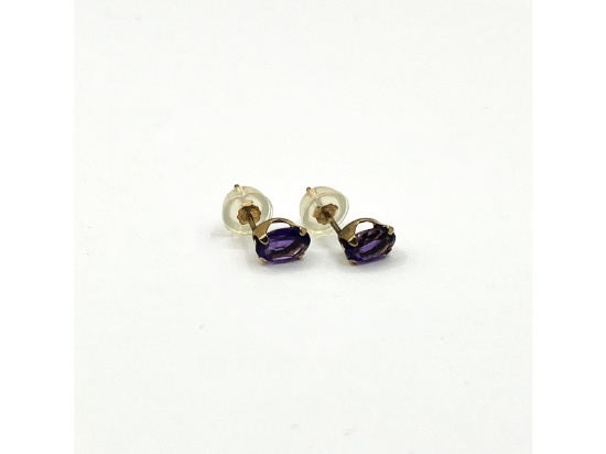 10KT Yellow Gold Natural Amethysts Earrings