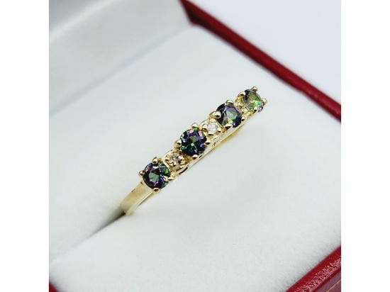 10KT Yellow Gold Natural Mystic Topaz with Diamond Ring