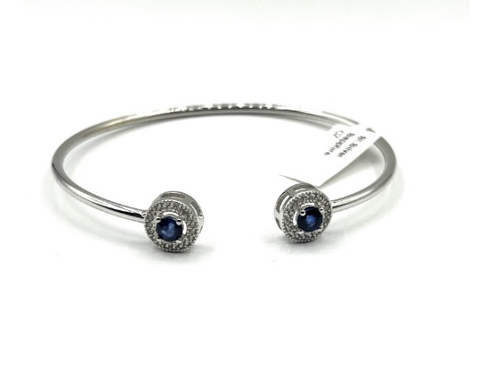 Sterling Silver Natural Blue Sapphire Bangle Bracelet