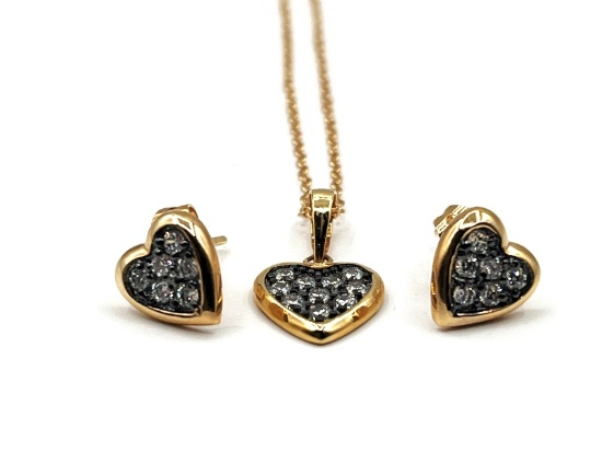 Sterling Silver Cubic Zirconium Heart Shape Earrings & Necklace