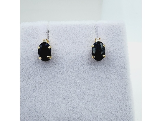 10KT Yellow Gold Natural Blue Sapphire and Diamond Earrings