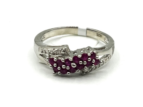 Sterling Silver Natural Rubies Ring