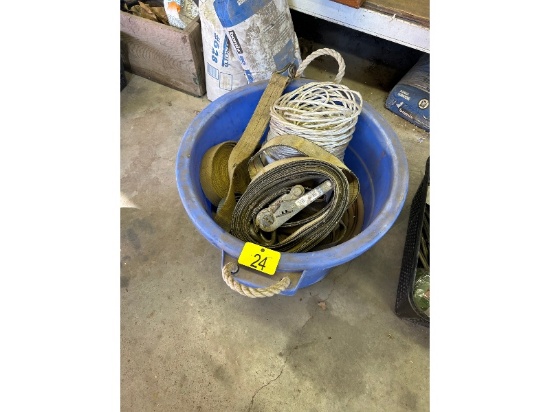Plastic Pail with Strapping & Rope