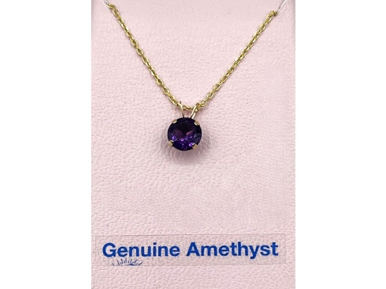 Yellow Gold Natural Amethyst Pendant with Gold Plated Sterling Silver Chain